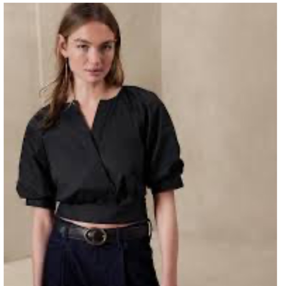 Banana Republic Black Cropped Cross Over Top